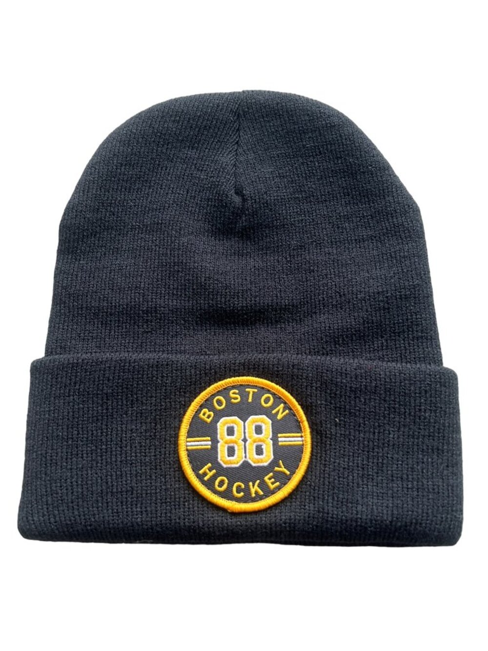 Beechfield Beanie Hat One Size Boston Hockey 88 Circle Patch Unisex Black Cozy
